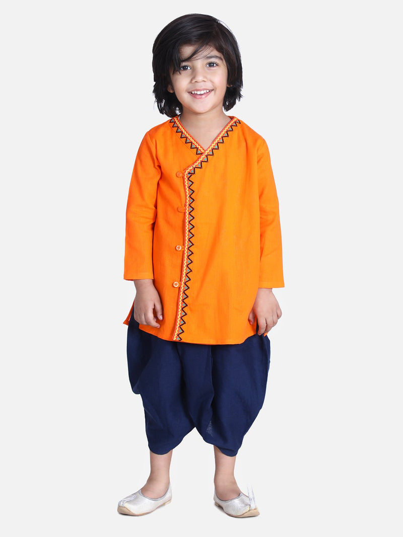 Front Open Embroidered Kurta Dhoti for Boys-Orange