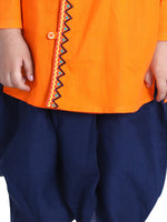 Front Open Embroidered Kurta Dhoti for Boys-Orange