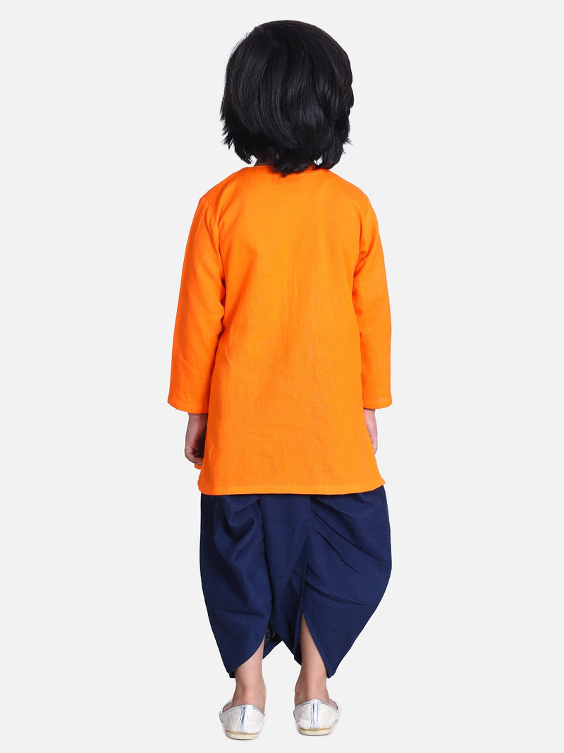Front Open Embroidered Kurta Dhoti for Boys-Orange