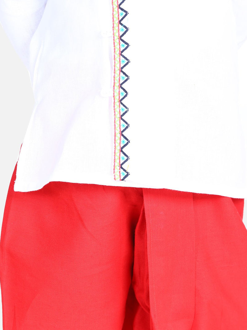 Front Open Embroidered Kurta Dhoti for Boys-White