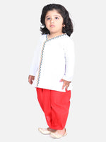 Front Open Embroidered Kurta Dhoti for Boys-White
