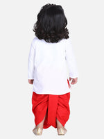 Front Open Embroidered Kurta Dhoti for Boys-White