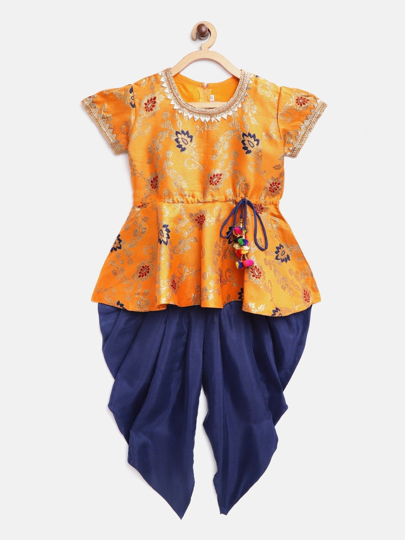 Jacquard Half Sleeve Peplum With Dhoti- Orange