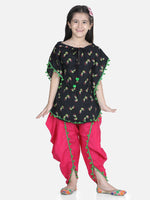 Cotton Kaftan Dhoti Set for Girls- Black