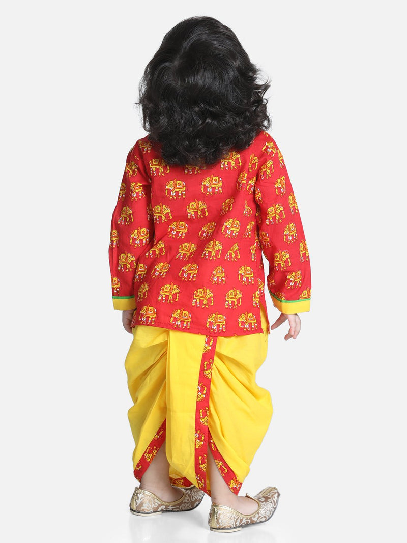 Hathi Print Infant Cotton Dhoti kurta-Red