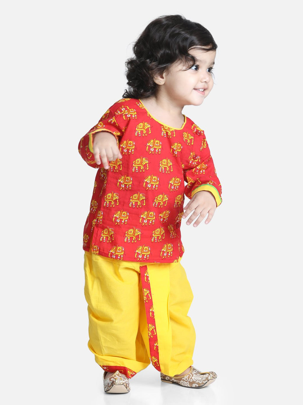 Hathi Print Infant Cotton Dhoti kurta Red Bownbee Australia