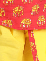 Hathi Print Infant Cotton Dhoti kurta-Red