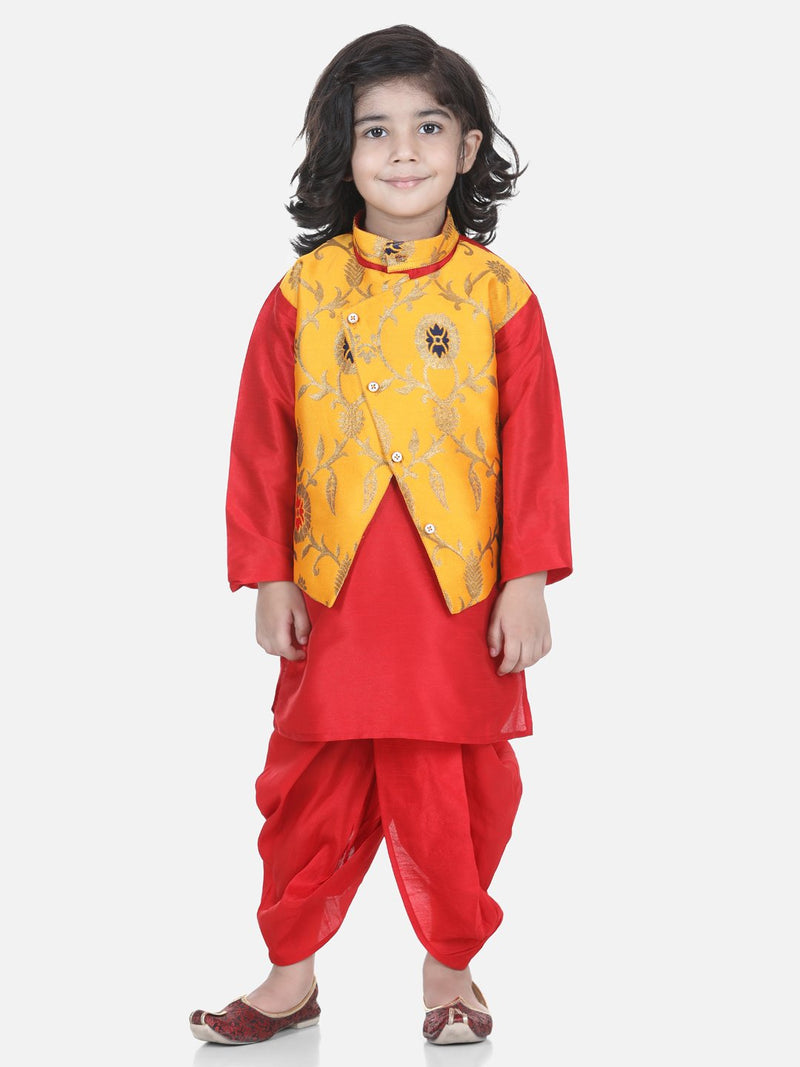 BownBee Attached Jacket Jacquard Dhoti Kurta- Yellow