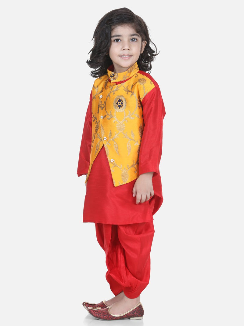 BownBee Attached Jacket Jacquard Dhoti Kurta- Yellow