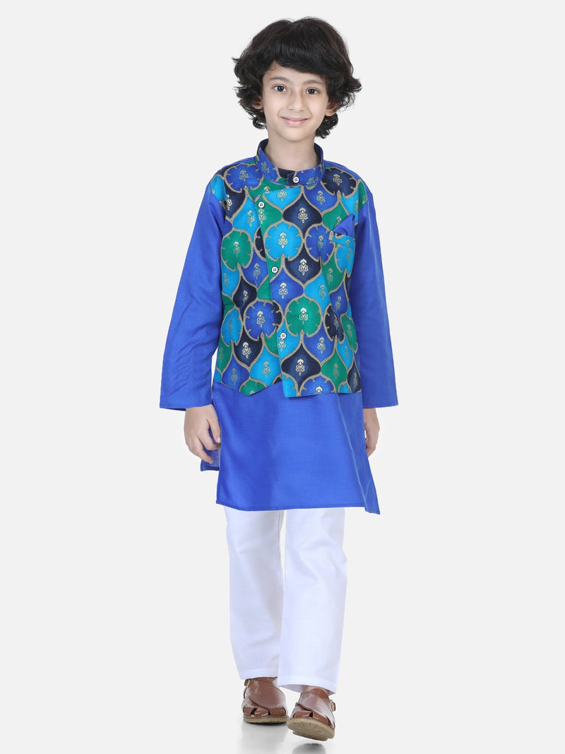BownBee Attached Jacket Kurta Pajama for Boys- Blue
