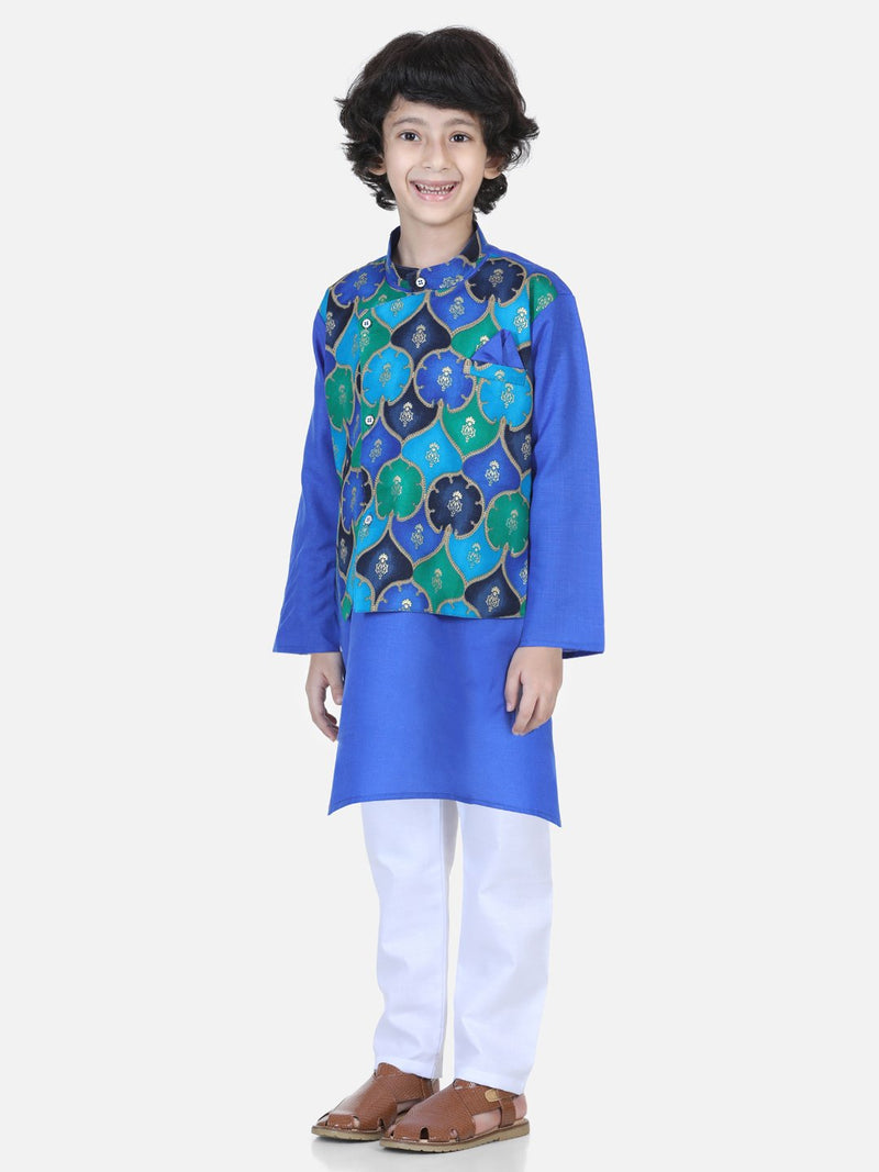 BownBee Attached Jacket Kurta Pajama for Boys- Blue