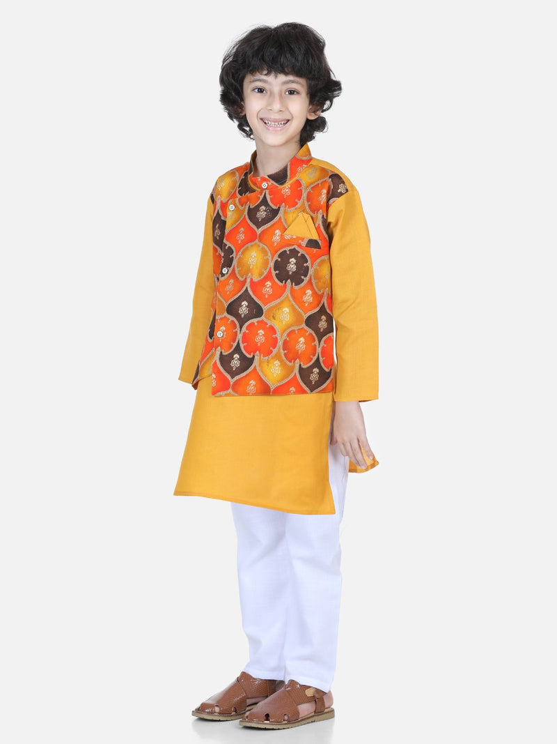 BownBee Attached Jacket Kurta Pajama for Boys- Yellow