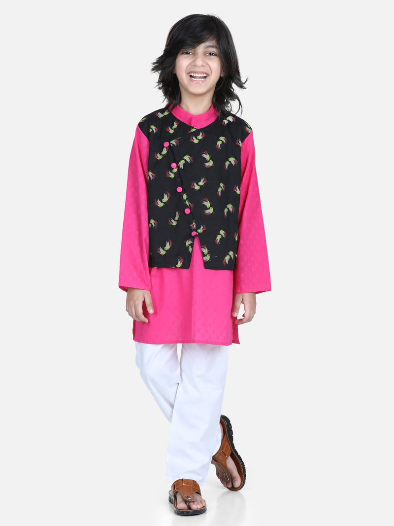 BownBee Attached Jacket Kurta Pajama for Boys-Black