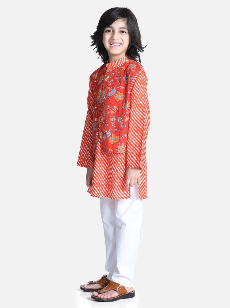 BownBee Attached Jacket Kurta Pajama for Boys- Orange