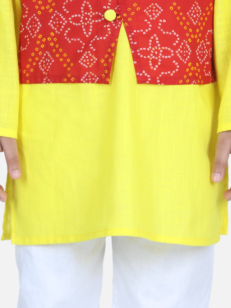 BownBee Attached Jacket Kurta Pajama for Boys-Red