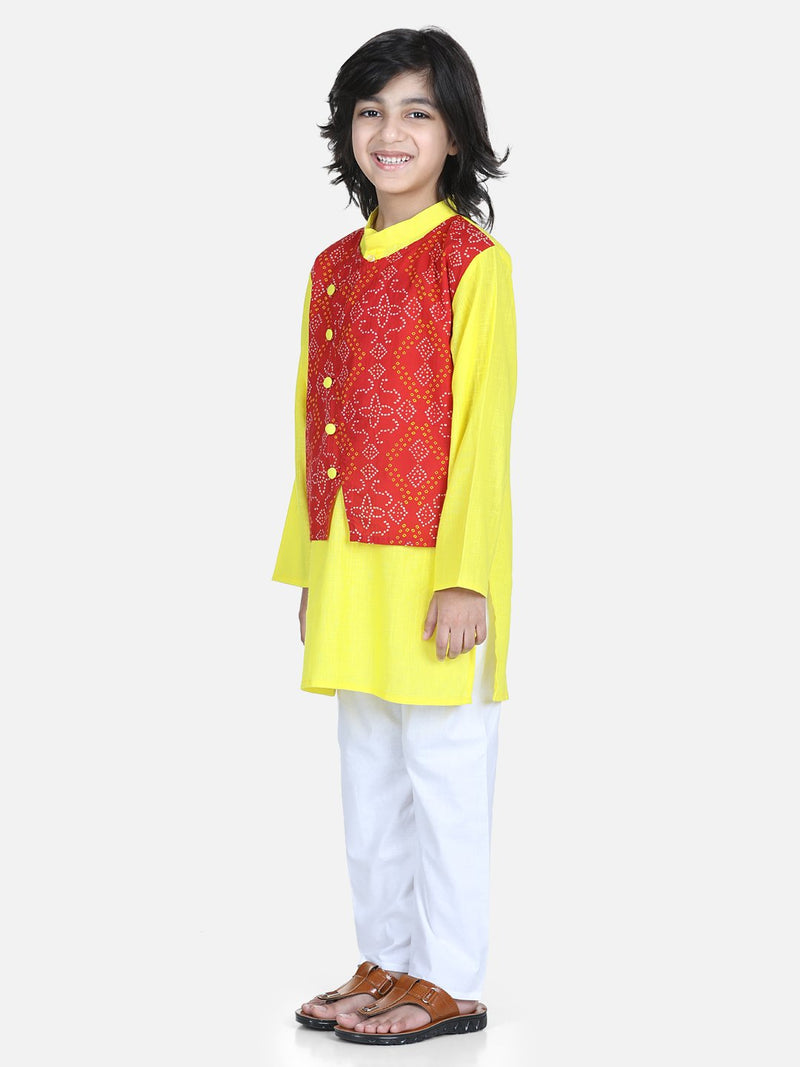 BownBee Attached Jacket Kurta Pajama for Boys-Red