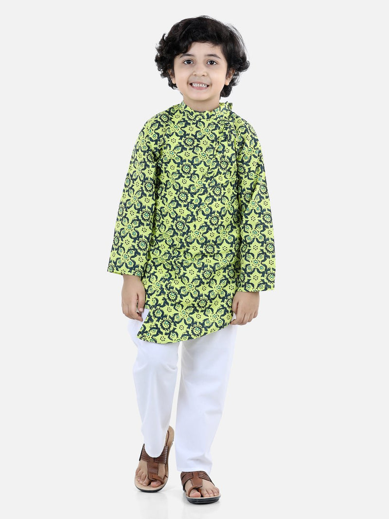 Asymmetric Front Open Kurta Pajama- Green