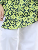 Asymmetric Front Open Kurta Pajama- Green
