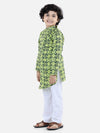 Asymmetric Front Open Kurta Pajama- Green