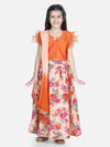 Ruffle Sleeve Collar Choli With Floral Lehenga-Orange