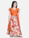 Ruffle Sleeve Collar Choli With Floral Lehenga-Orange