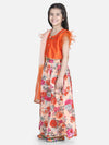 Ruffle Sleeve Collar Choli With Floral Lehenga-Orange