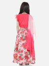 Ruffle Sleeve Collar Choli With Floral Lehenga-Pink