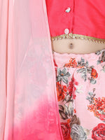 Ruffle Sleeve Collar Choli With Floral Lehenga-Pink