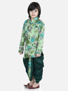 Printed Sherwani Dhoti Set for Boys-Green