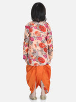 Printed Sherwani Dhoti Set for Boys-Orange