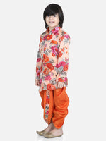 Printed Sherwani Dhoti Set for Boys-Orange