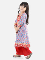 Block Print Cotton Anarkali Pant Set- Grey