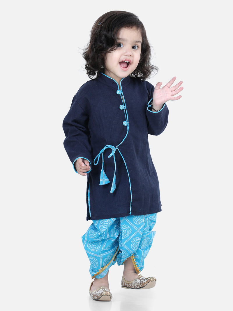 Front Open Cotton Full Sleeve Kurta with Dhoti- Blue