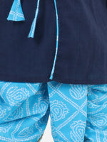 Front Open Cotton Full Sleeve Kurta with Dhoti- Blue