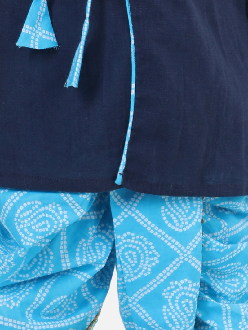 Front Open Cotton Full Sleeve Kurta with Dhoti- Blue