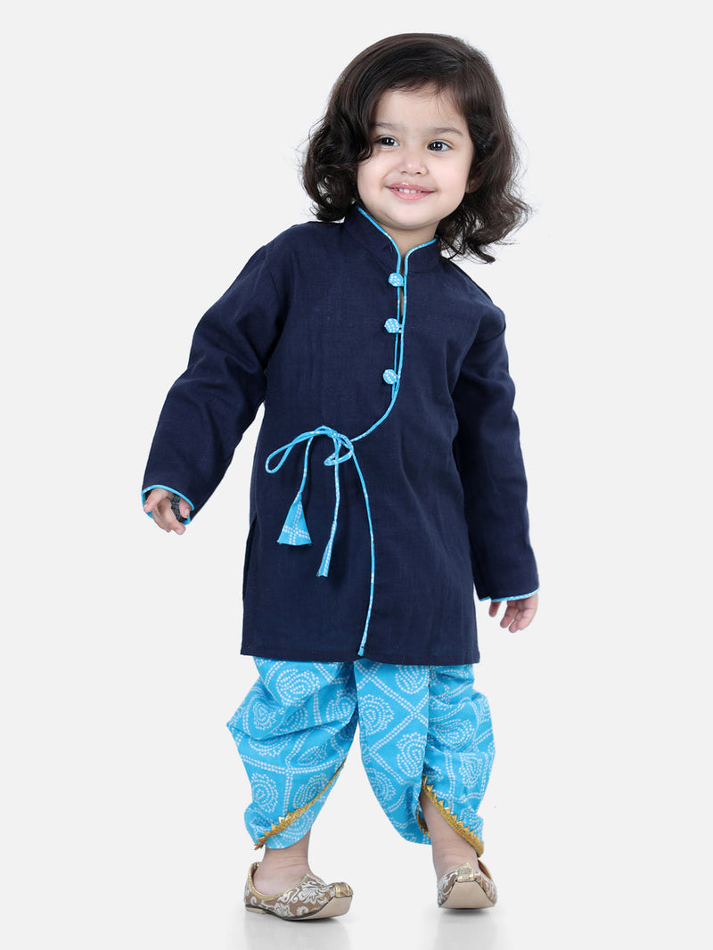 Front Open Cotton Full Sleeve Kurta with Dhoti- Blue