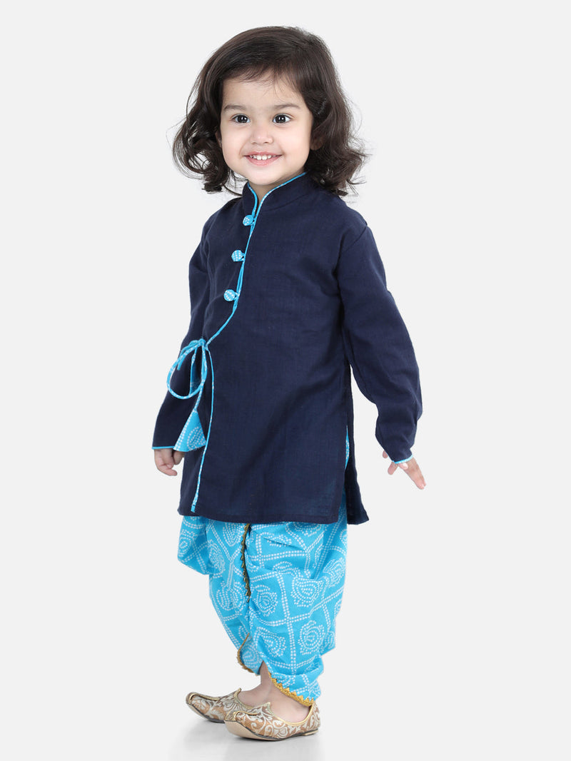 Front Open Cotton Full Sleeve Kurta with Dhoti- Blue