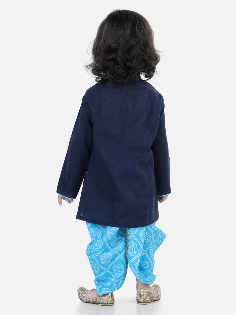 Front Open Cotton Full Sleeve Kurta with Dhoti- Blue