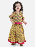 Block Print Cold Shoulder Lehenga Choli- Yellow