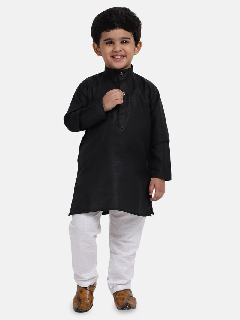 Stand Collar Cotton Kurta pajama-Black