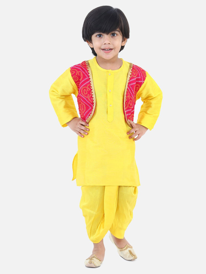 Attached Jacket Bandhani Dhoti Kurta- Yellow