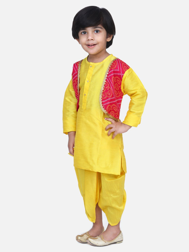 Attached Jacket Bandhani Dhoti Kurta- Yellow