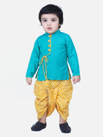 Front Open Cotton Full Sleeve Kurta with Dhoti-Green