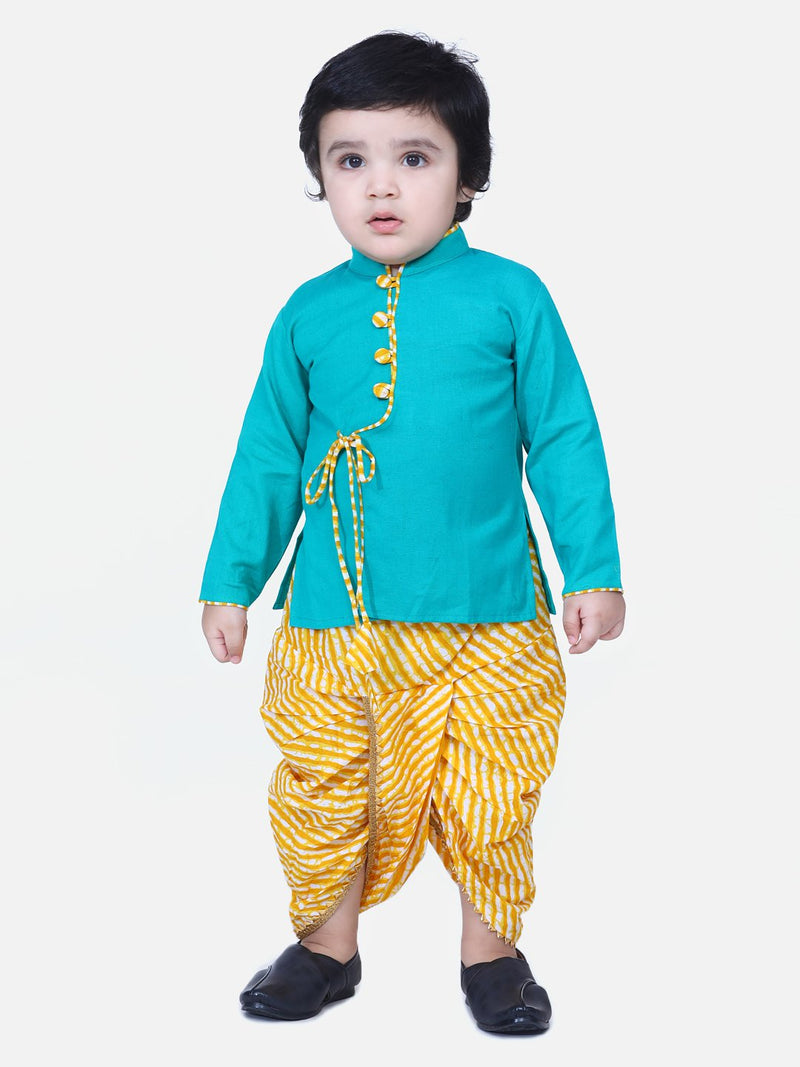 Front Open Cotton Full Sleeve Kurta with Dhoti-Green