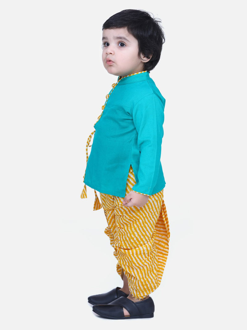 Front Open Cotton Full Sleeve Kurta with Dhoti-Green