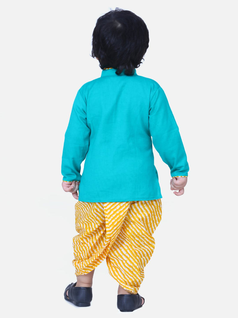 Front Open Cotton Full Sleeve Kurta with Dhoti-Green