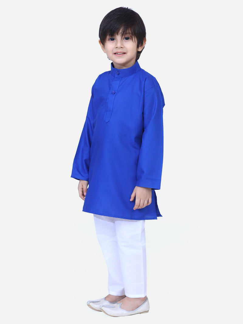 Stand Collar Cotton Kurta pajama-Blue