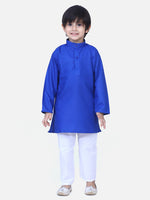Stand Collar Cotton Kurta pajama-Blue