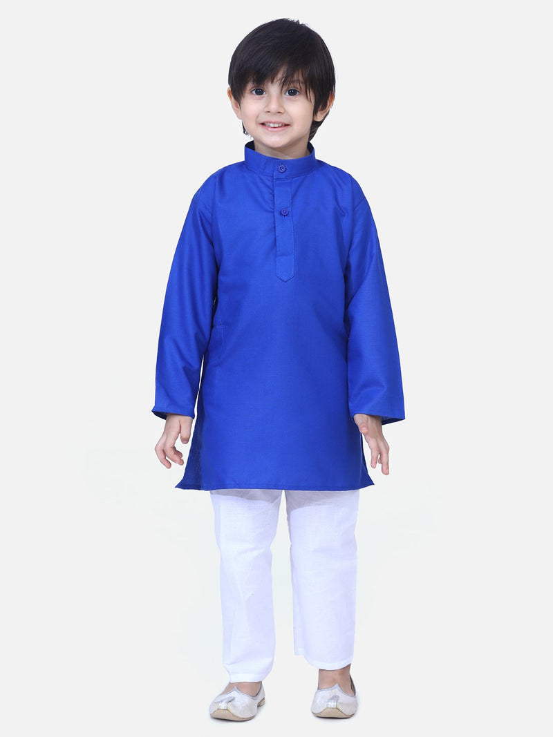 Stand Collar Cotton Kurta pajama-Blue