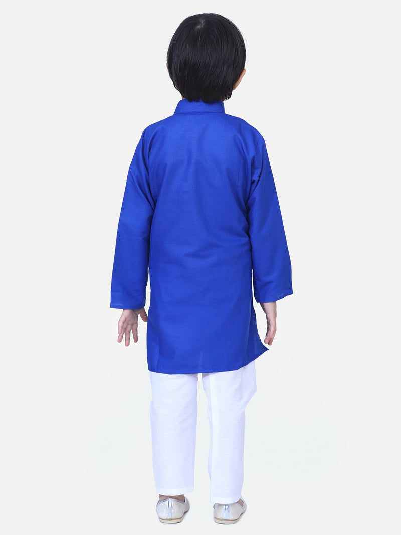 Stand Collar Cotton Kurta pajama-Blue